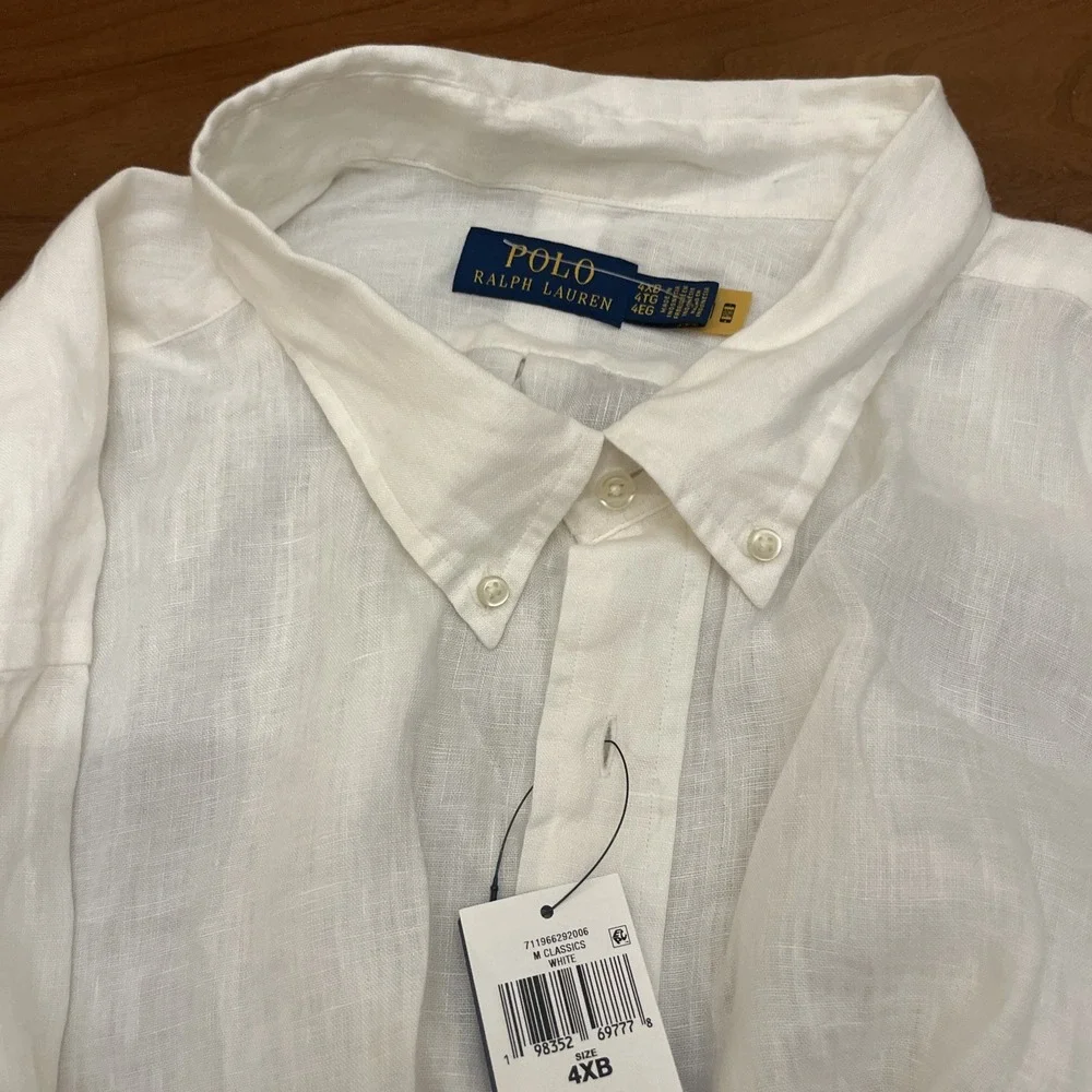 Polo Ralph Lauren White Long Sleeve Button Up Shirt 100% Linen Size 4XB